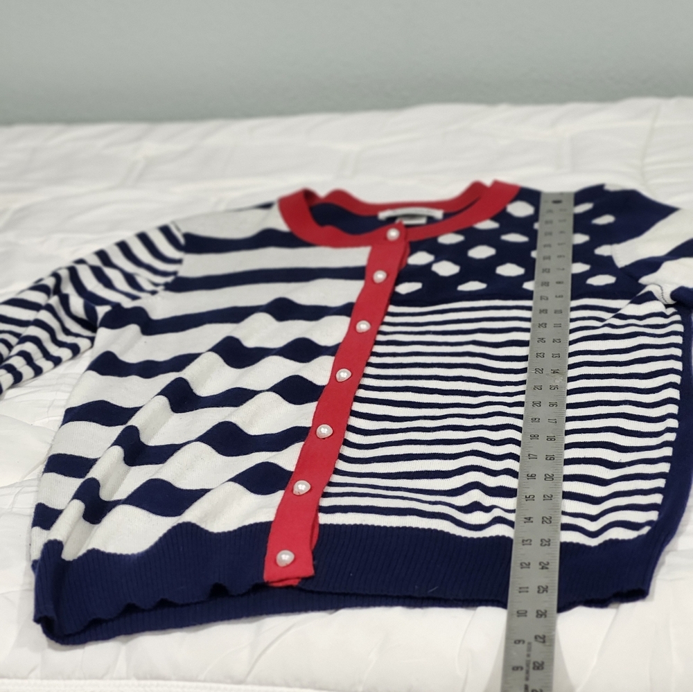 Serengeti Red White And Blue Polka Dot And Striped Cardigan Sweater Size M - Picture 5 of 7